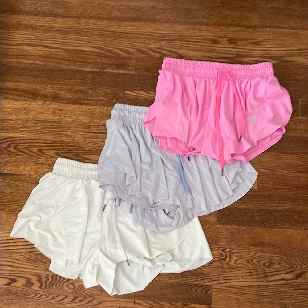 Women's Athletic Shorts Trio - Pink, Gray, and White